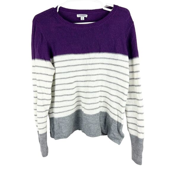 Croft & barrow sweater purple white gray color block striped winter casual XL - Picture 1 of 5